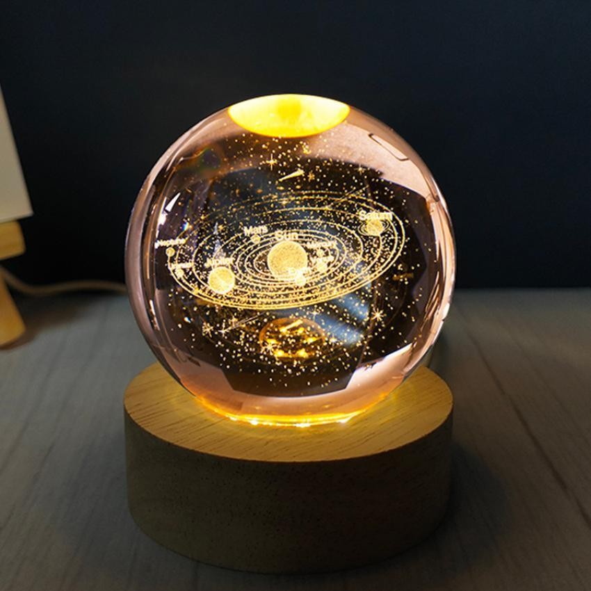 Solar System Crystal Ball Lamp – A Golden Galaxy of Light and Wonder