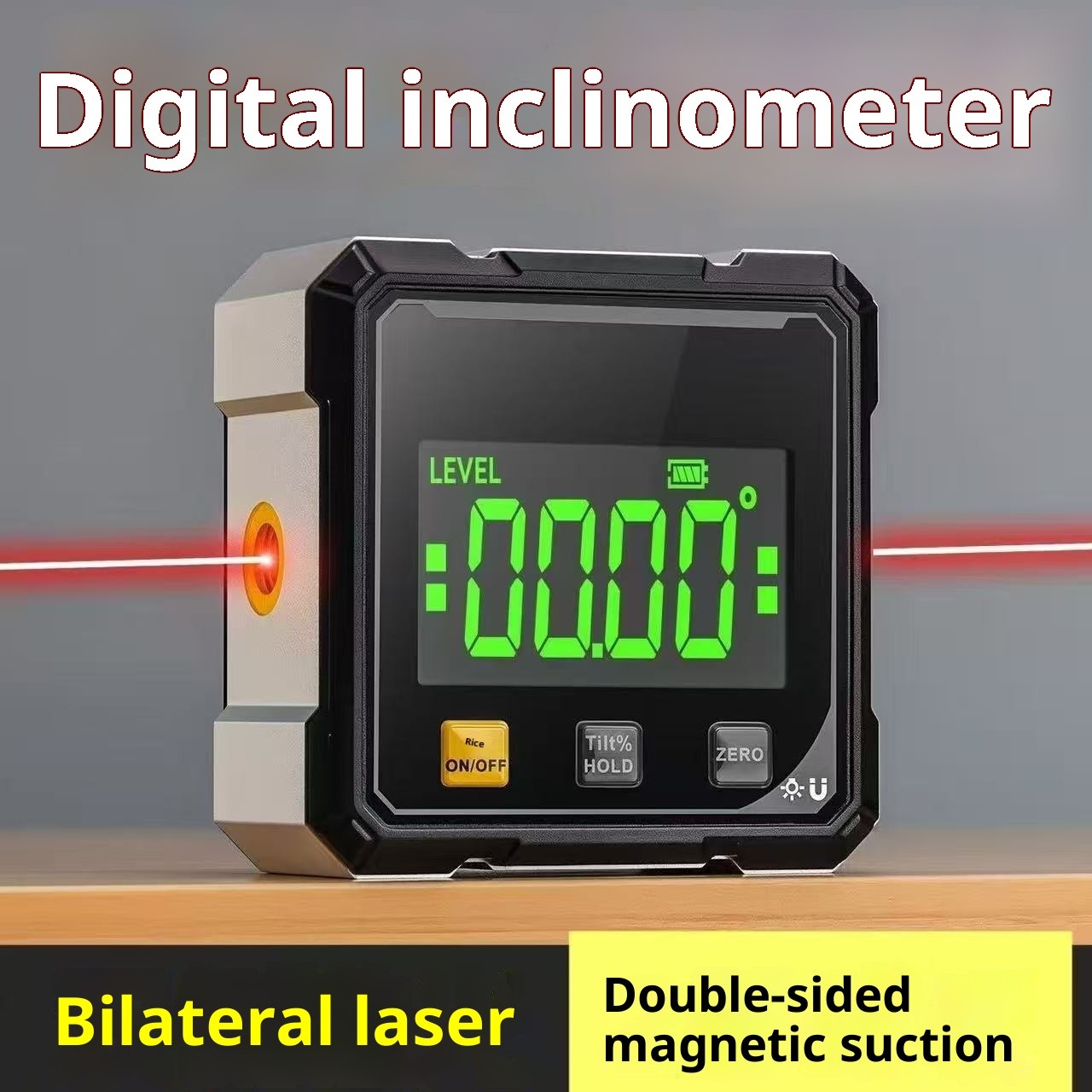 Digital Angle Finder with Laser – 4-Side Magnetic Inclinometer Gauge with Backlight