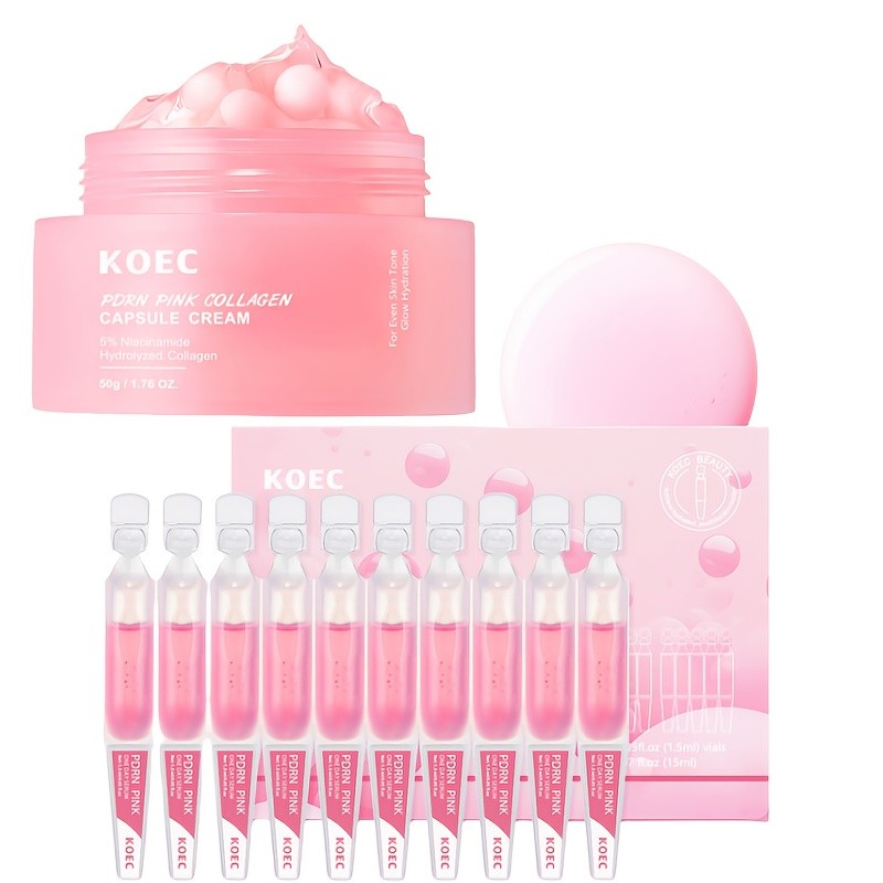 KOEC PDRN Pink Collagen Capsule Cream & Ampoule Set – Intensive Repair, Firming & Glow Care