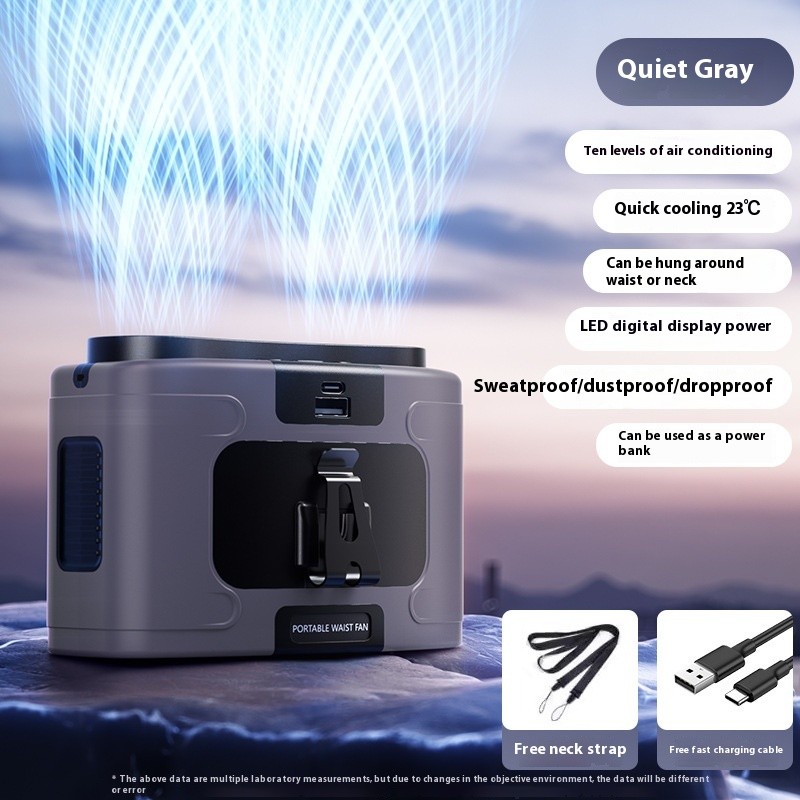 3-in-1 Waist Fan with Flashlight & Powerbank