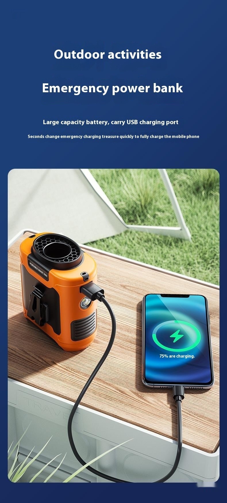 3-in-1 Waist Fan with Flashlight & Powerbank