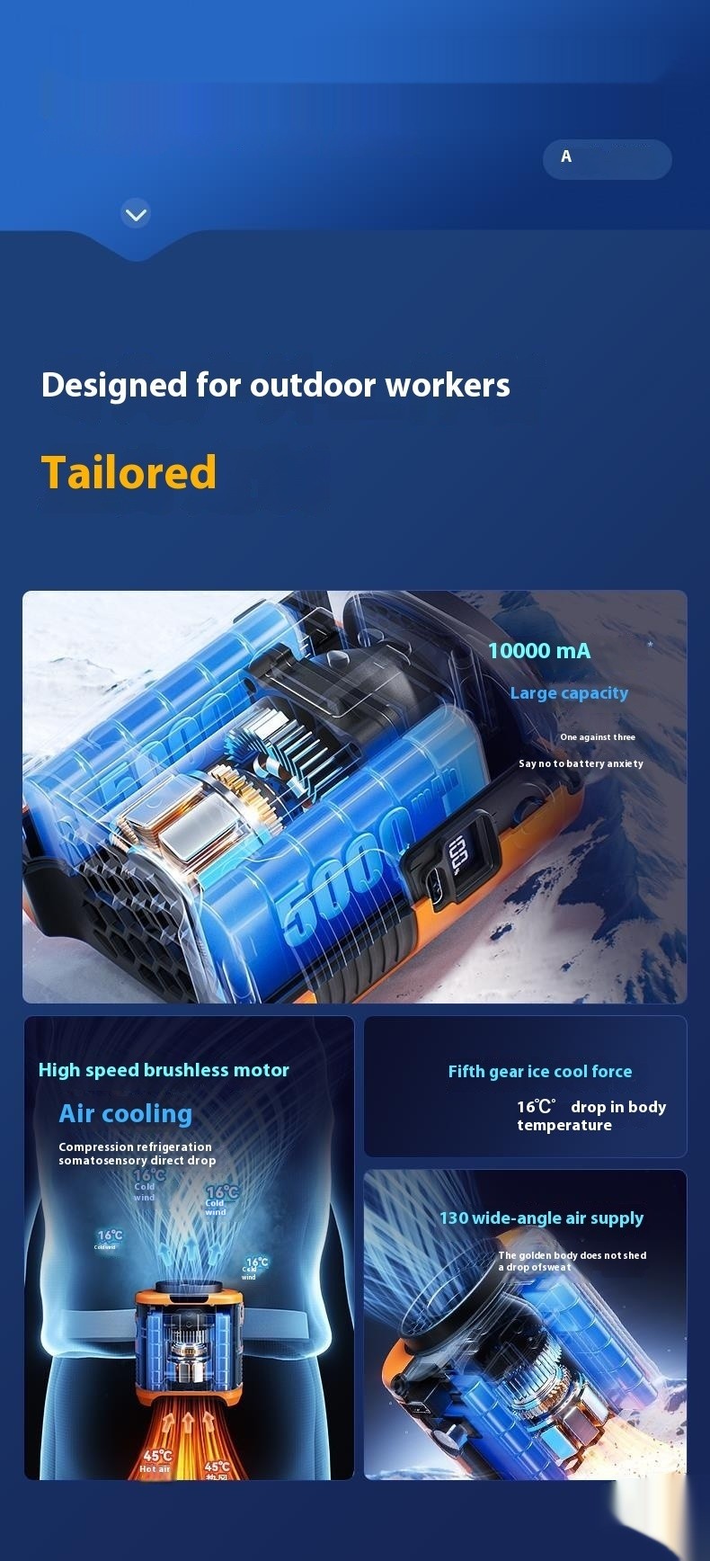 3-in-1 Waist Fan with Flashlight & Powerbank