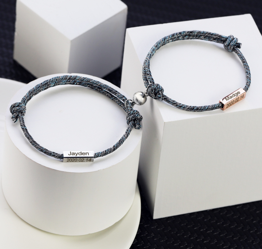 Magnetic “Pledge of Eternal Love” Stainless Steel Couples Bracelet Set