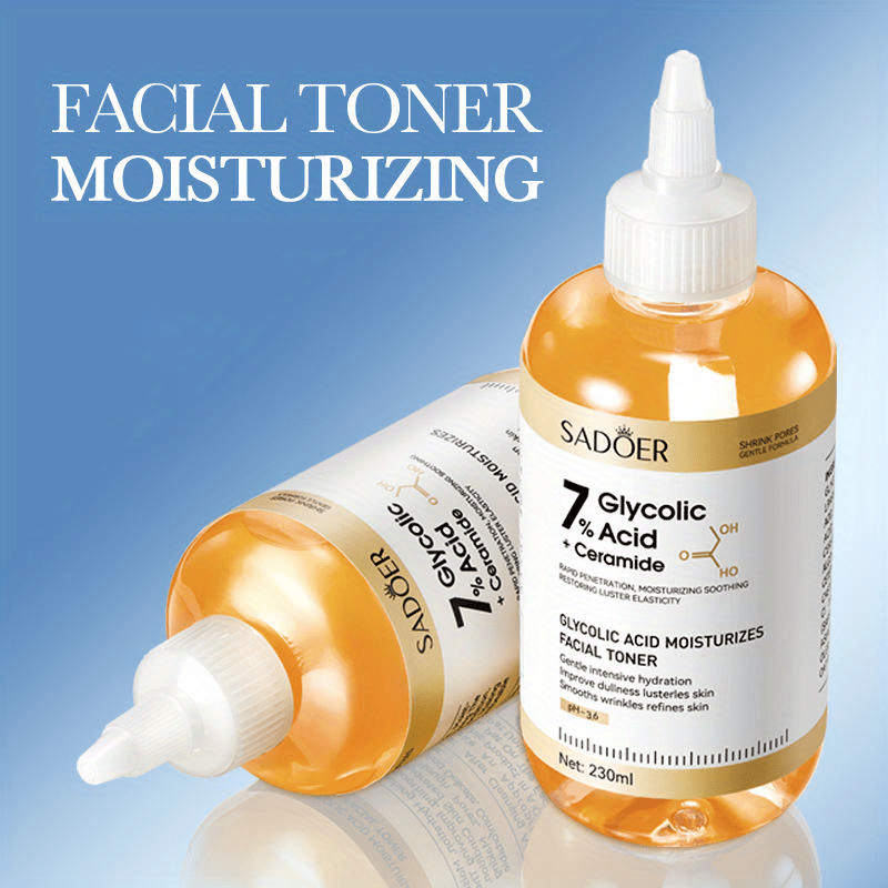 SADOER 7% Glycolic Acid + Ceramide Facial Toner (230mL) — Exfoliating, Smoothing & Hydrating Glow Toner