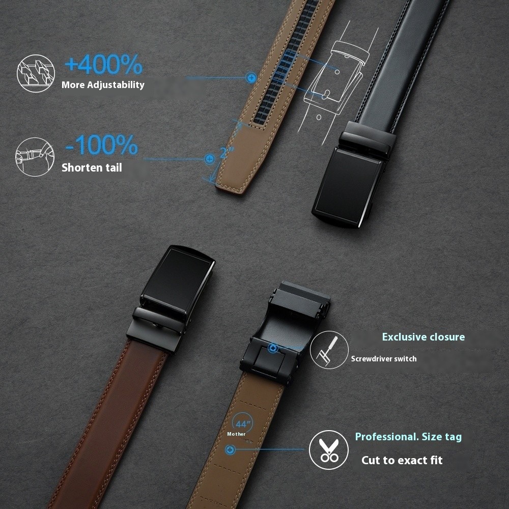 Leather Ratchet Belt with Adjustable Buckle