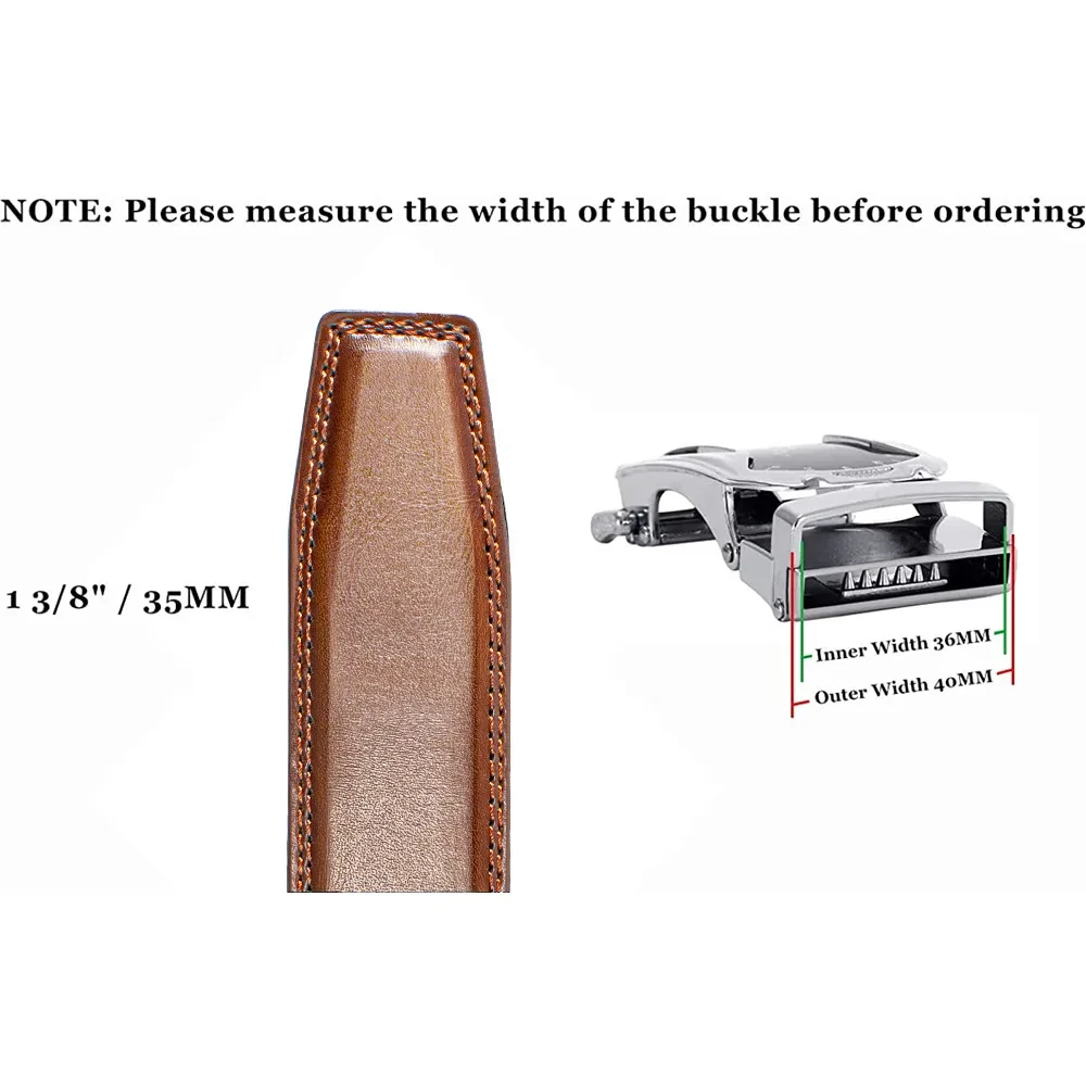Leather Ratchet Belt with Adjustable Buckle