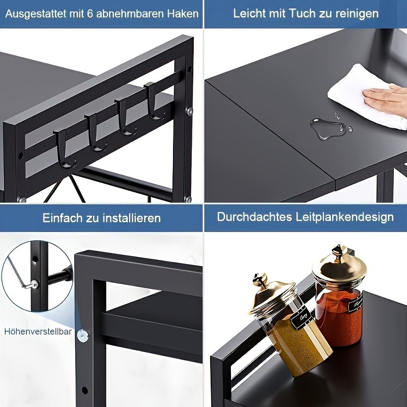 Metal Microwave Rack with Hooks That Expands