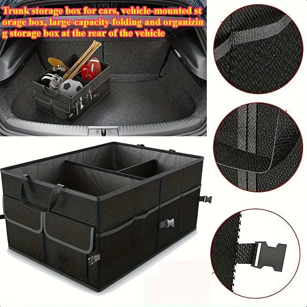 60L Heavy-Duty Foldable Car Trunk Organizer with Lid and Dividers