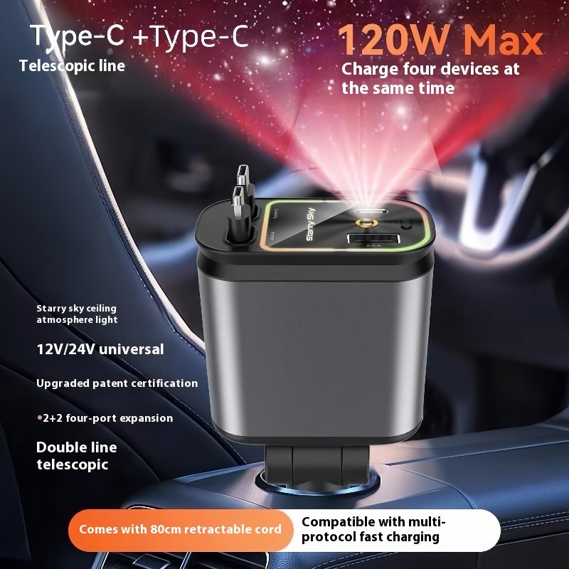 4 In 1 Retractable Car Charger Starlight