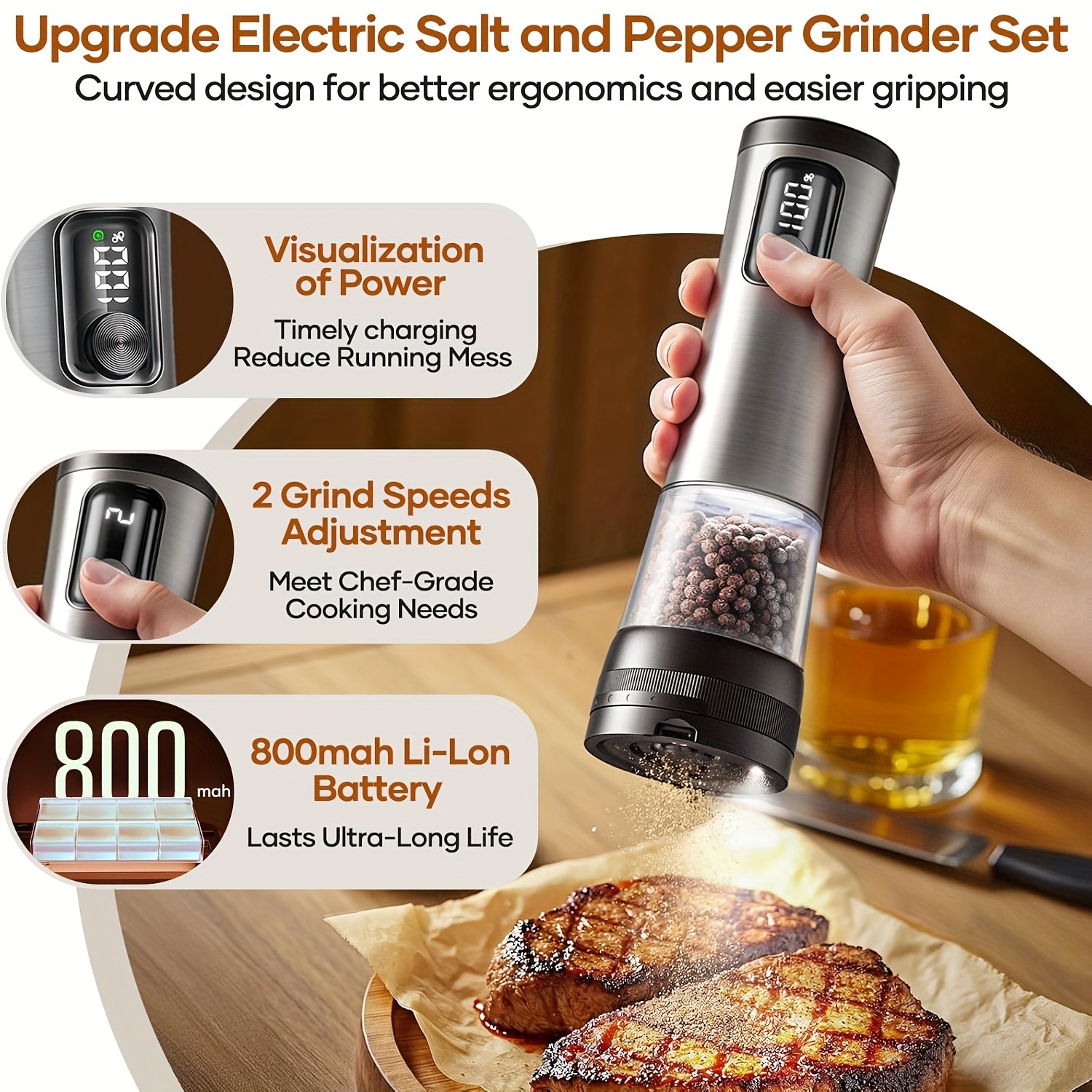 2-Pack Electric Salt and Pepper Grinder Set