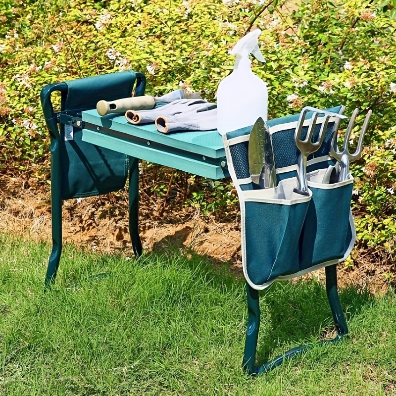 Garden Kneeler And Seat With 2 Tool Pouches Foldable Gardener Stool