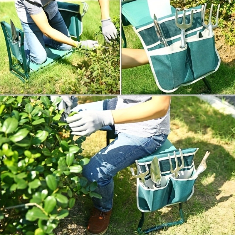Garden Kneeler And Seat With 2 Tool Pouches Foldable Gardener Stool