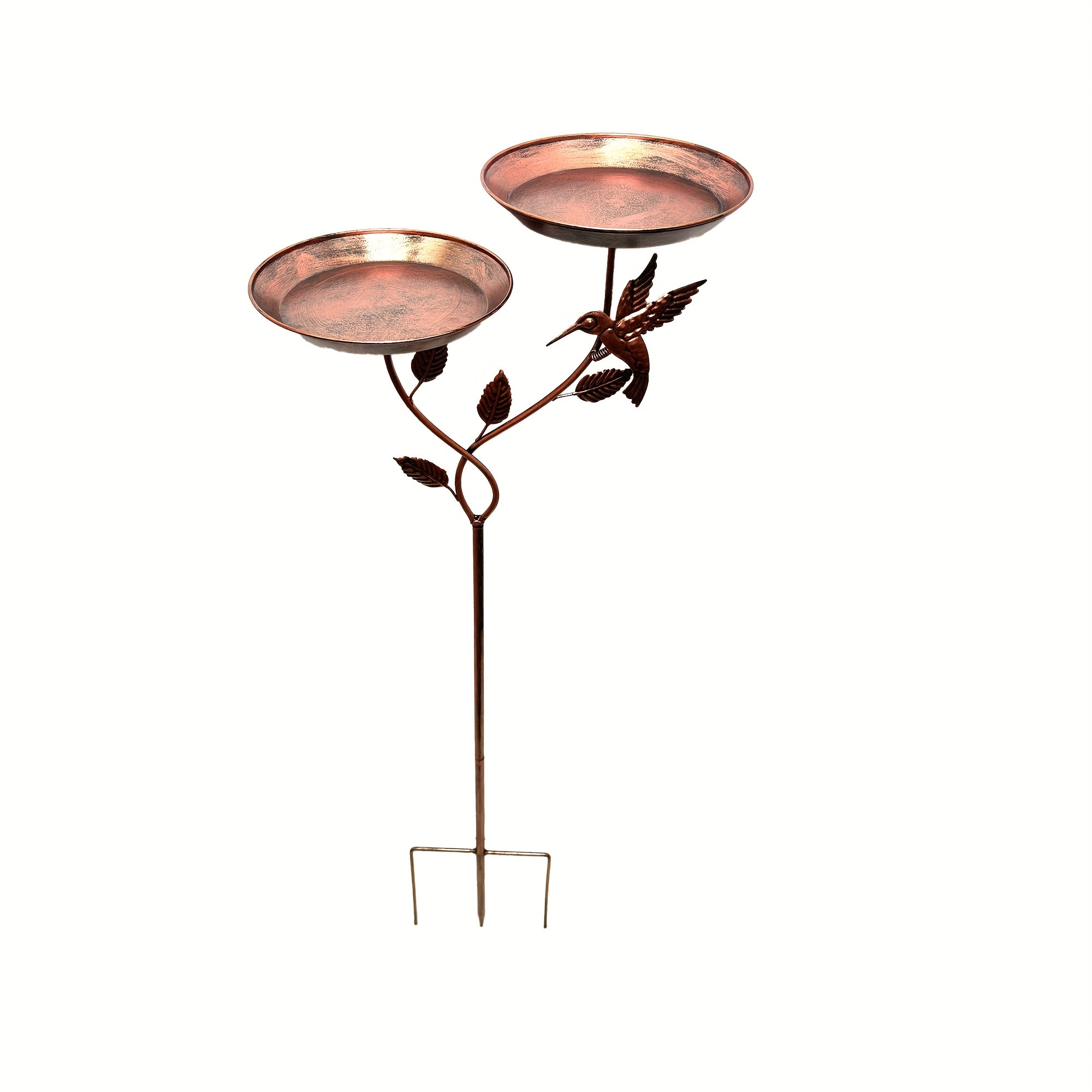 Iron Bird Bath Bowl with 3-Claw Base Post and Decorative Bird Feeders