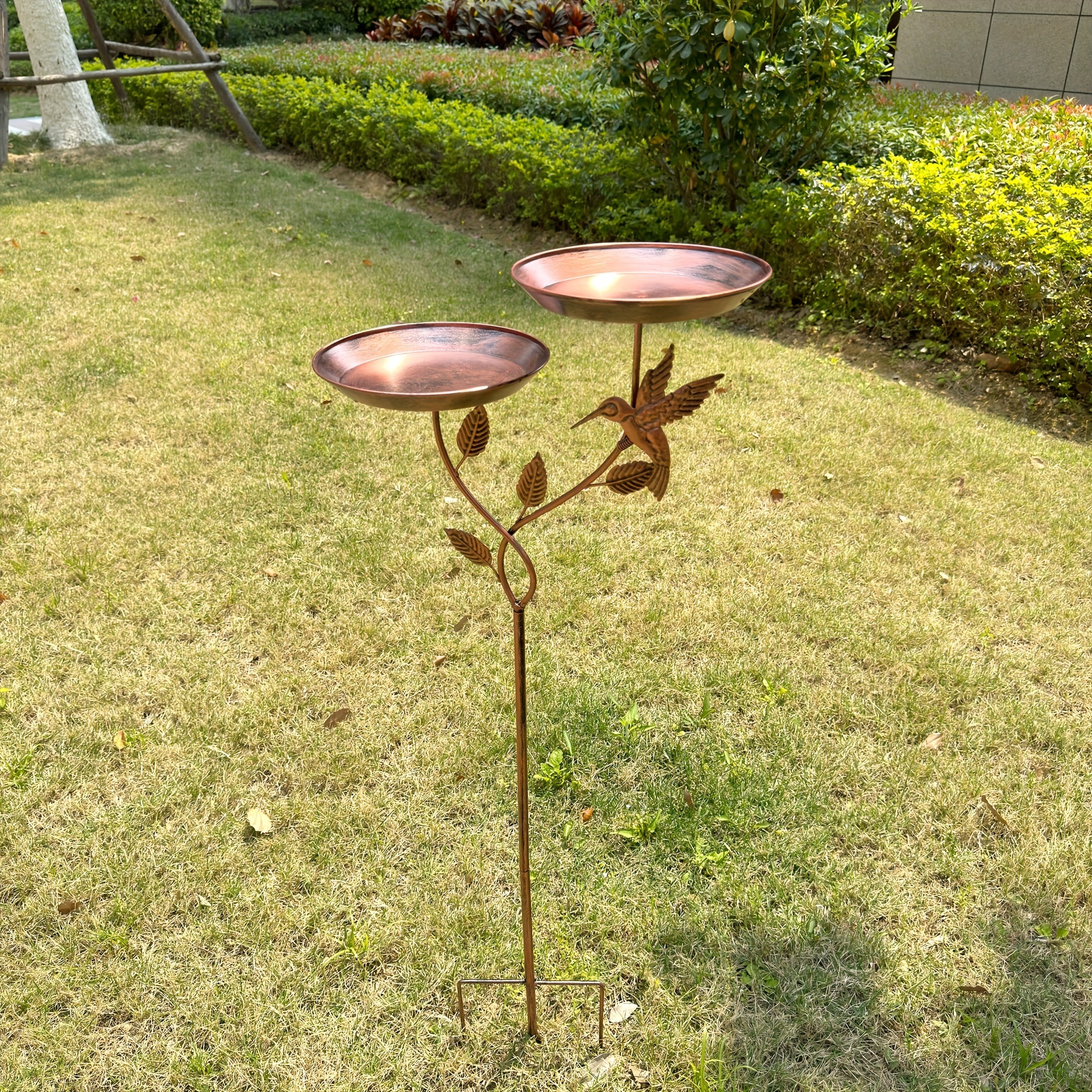 Iron Bird Bath Bowl with 3-Claw Base Post and Decorative Bird Feeders
