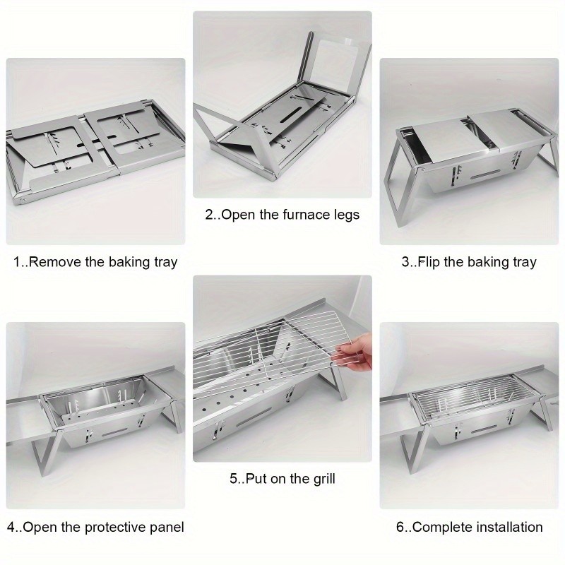 Portable Stainless Steel Charcoal Grill – Foldable, Polished Finish with Carry Bag