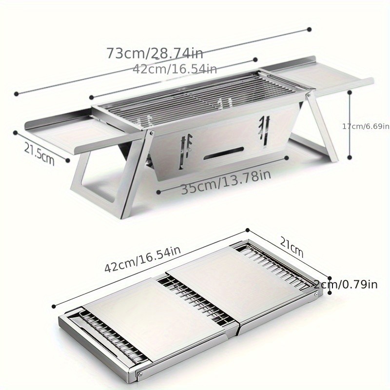 Portable Stainless Steel Charcoal Grill – Foldable, Polished Finish with Carry Bag