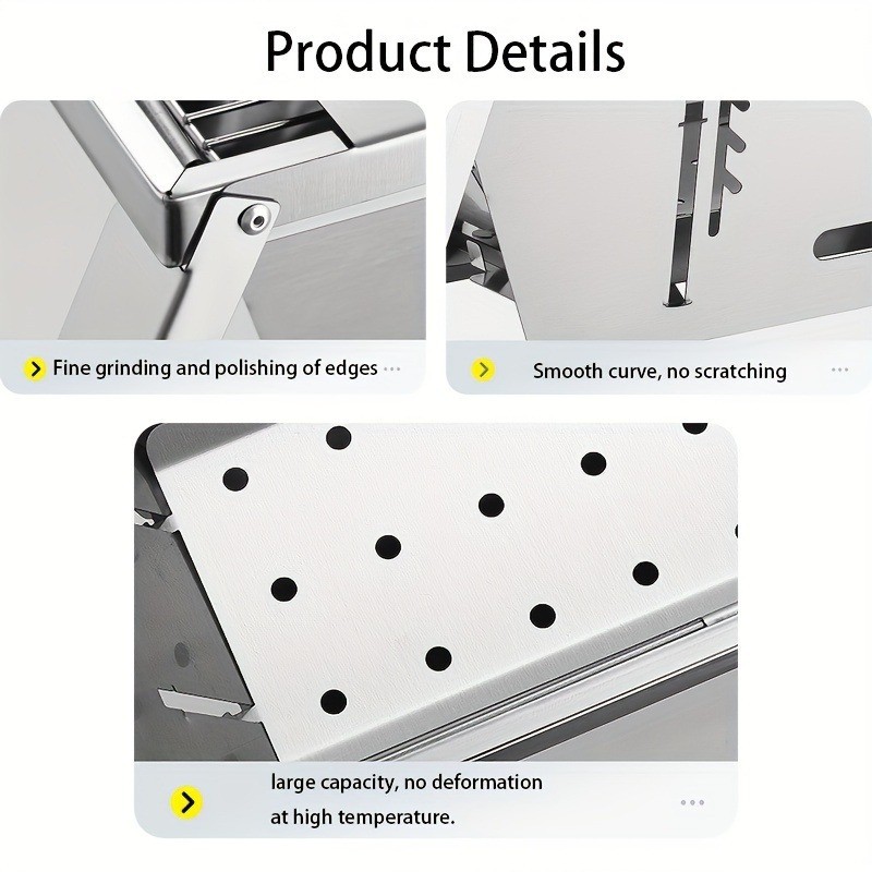 Portable Stainless Steel Charcoal Grill – Foldable, Polished Finish with Carry Bag