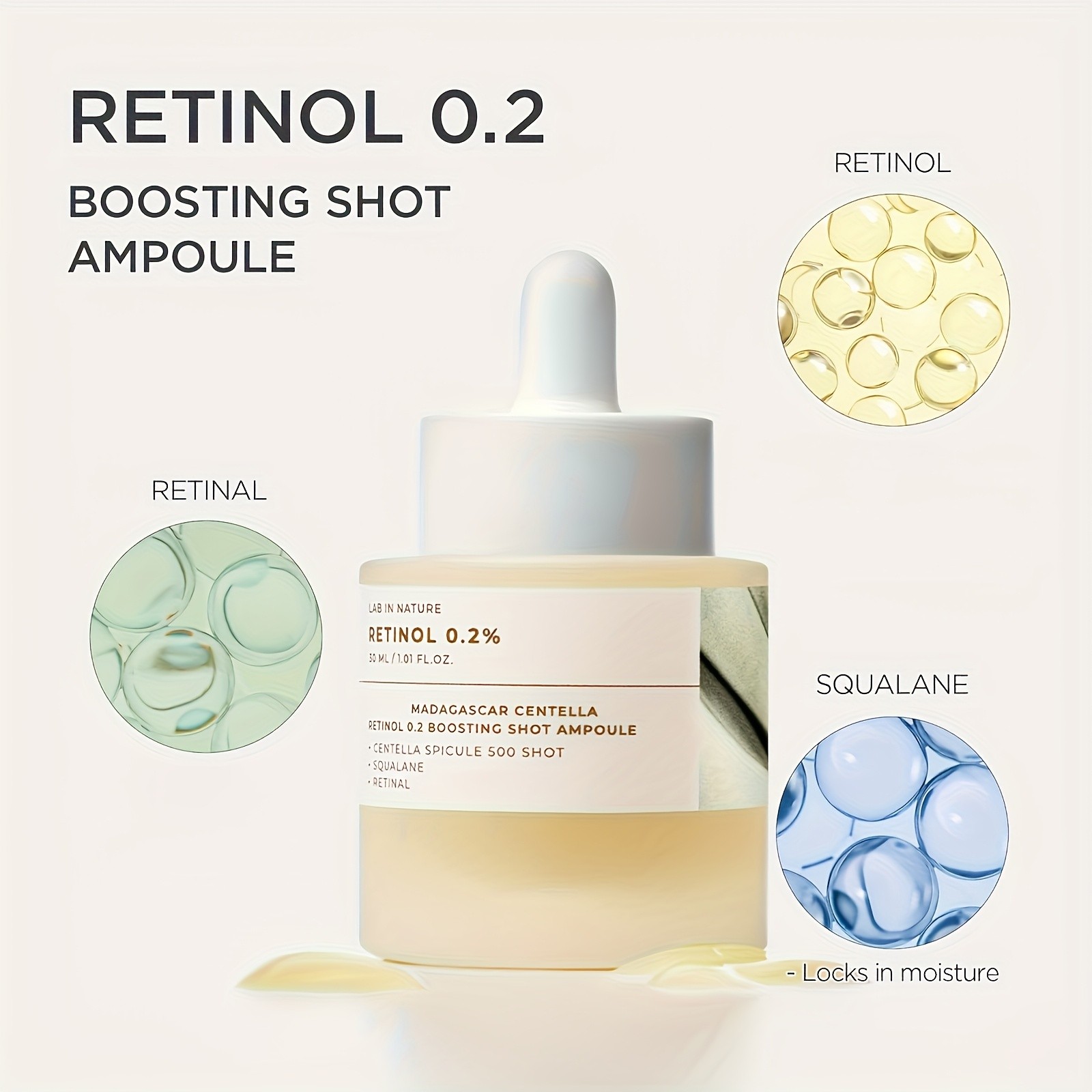 2 pcs Lab in Nature Retinol 0.2% Boosting Shot Ampoule (Madagascar Centella) 30ml — Retinol + Retinal + Squalane, “Spicule 500 Shot” Delivery, Smoother-Looking Texture & Radiance