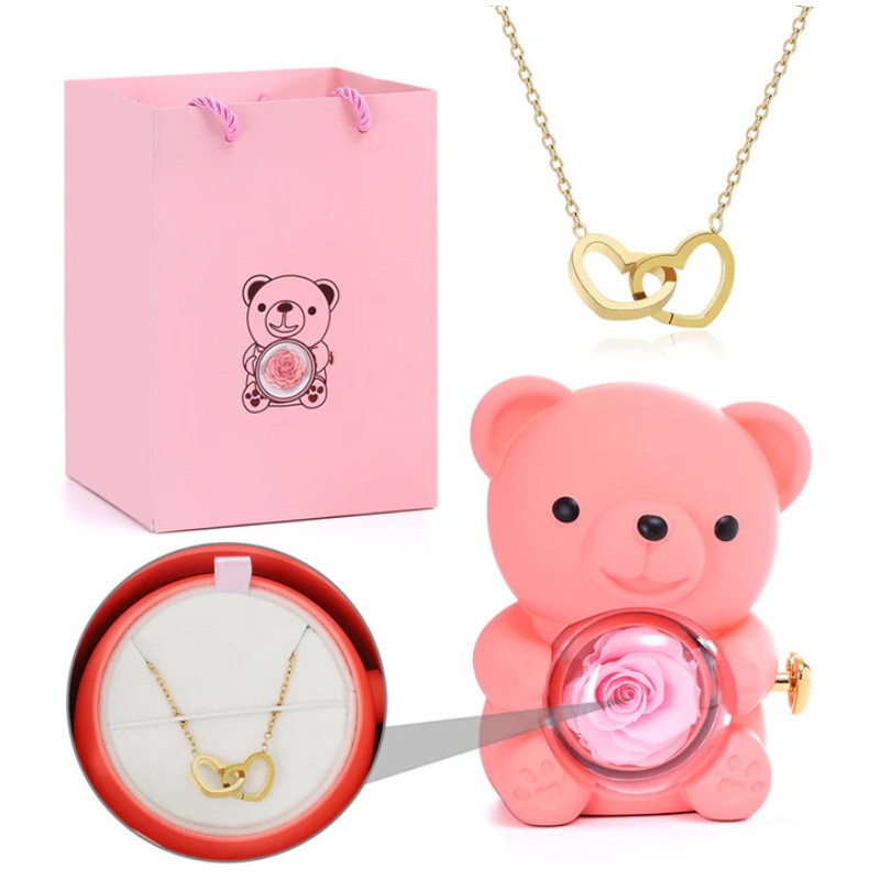 š¹Eternal Rose Bear w/ Engraved Necklace