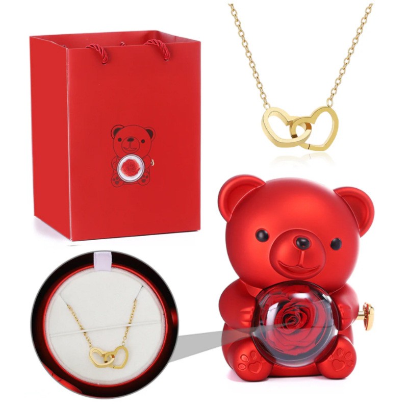 š¹Eternal Rose Bear w/ Engraved Necklace