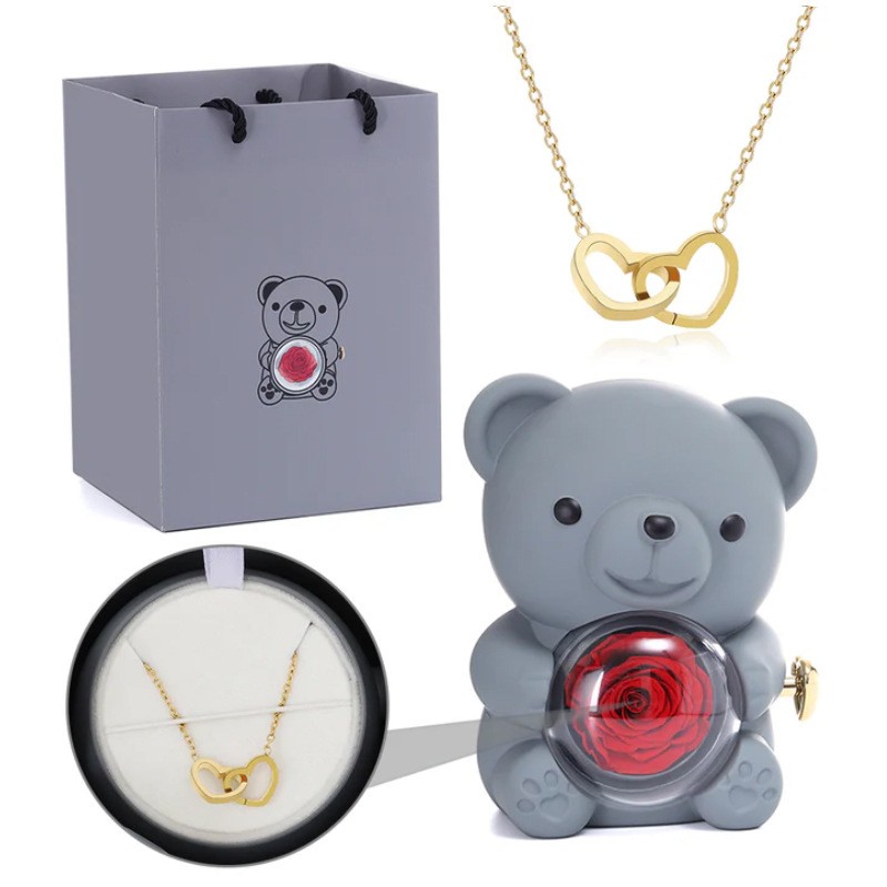 š¹Eternal Rose Bear w/ Engraved Necklace
