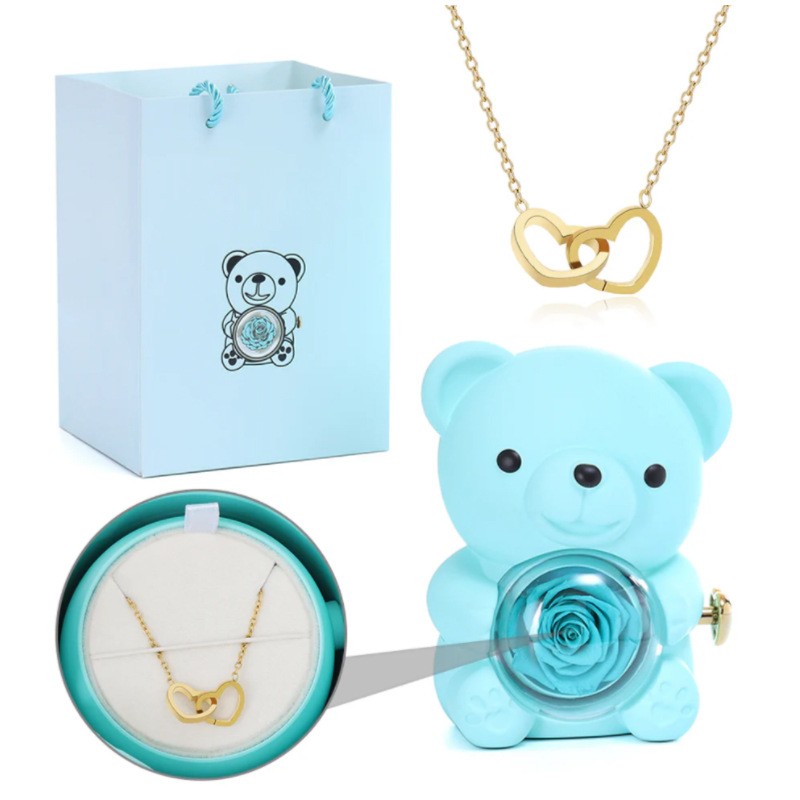 š¹Eternal Rose Bear w/ Engraved Necklace