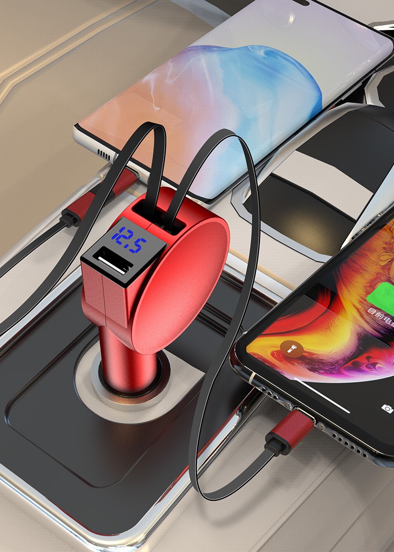 3-in-1 Retractable Fast Charging Car Adapter