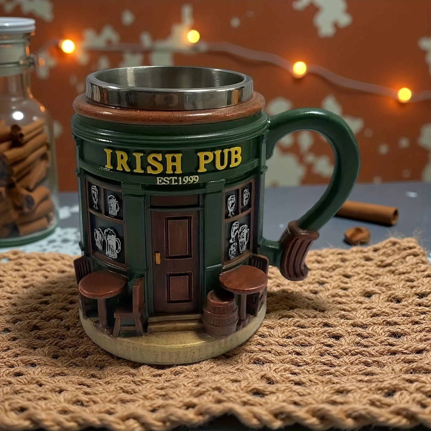 Irish Tree Mug – Stainless Steel & Resin Cup with Shamrock Charm