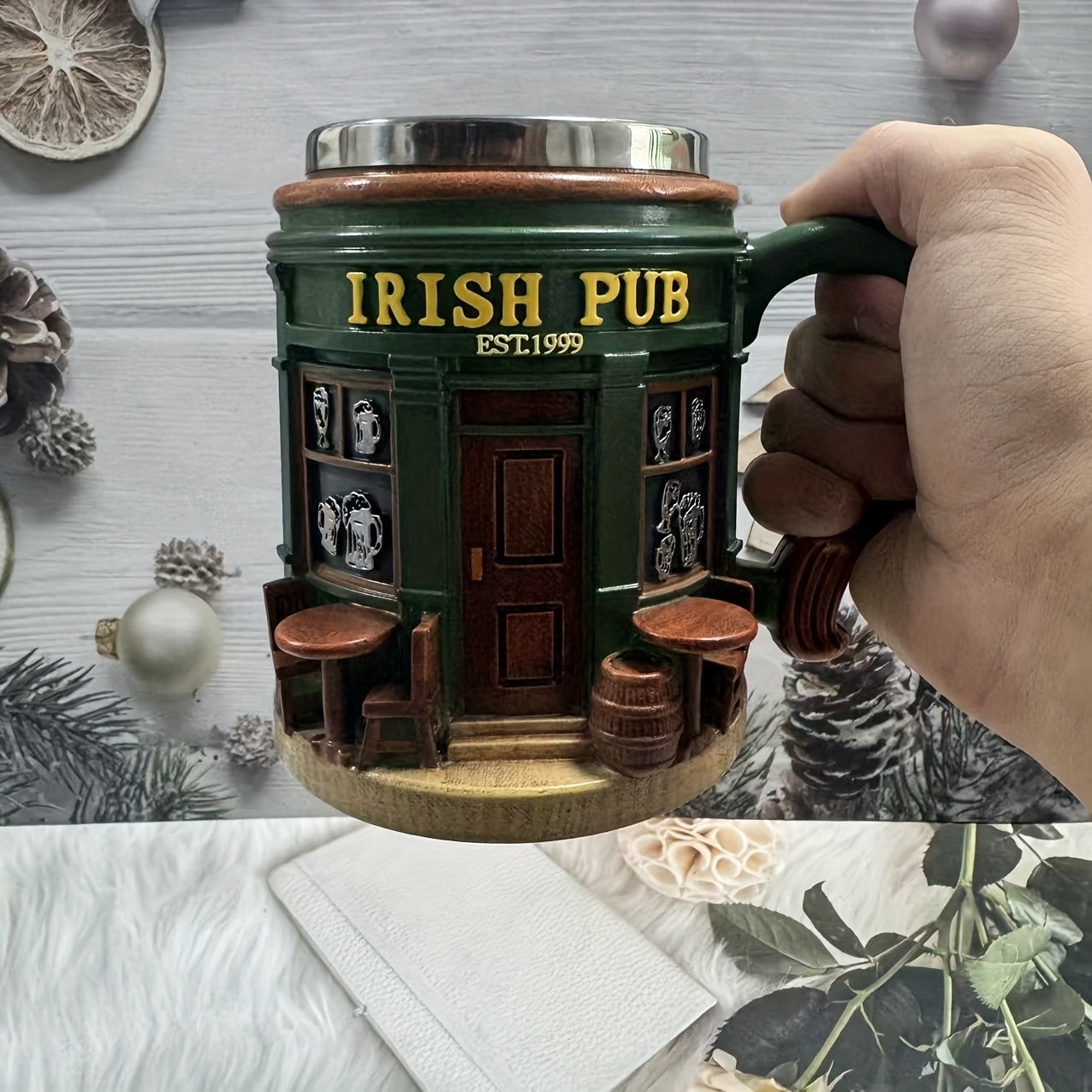 Irish Tree Mug – Stainless Steel & Resin Cup with Shamrock Charm