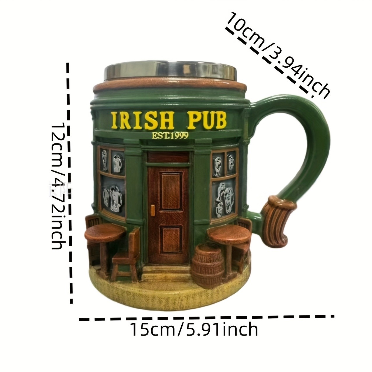 Irish Tree Mug – Stainless Steel & Resin Cup with Shamrock Charm