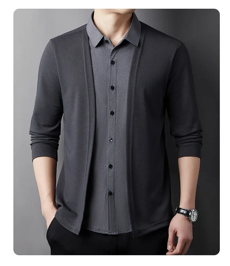 🔥Men's Fake Two-Piece Shirt Collar Knitted Cardigan! 👔