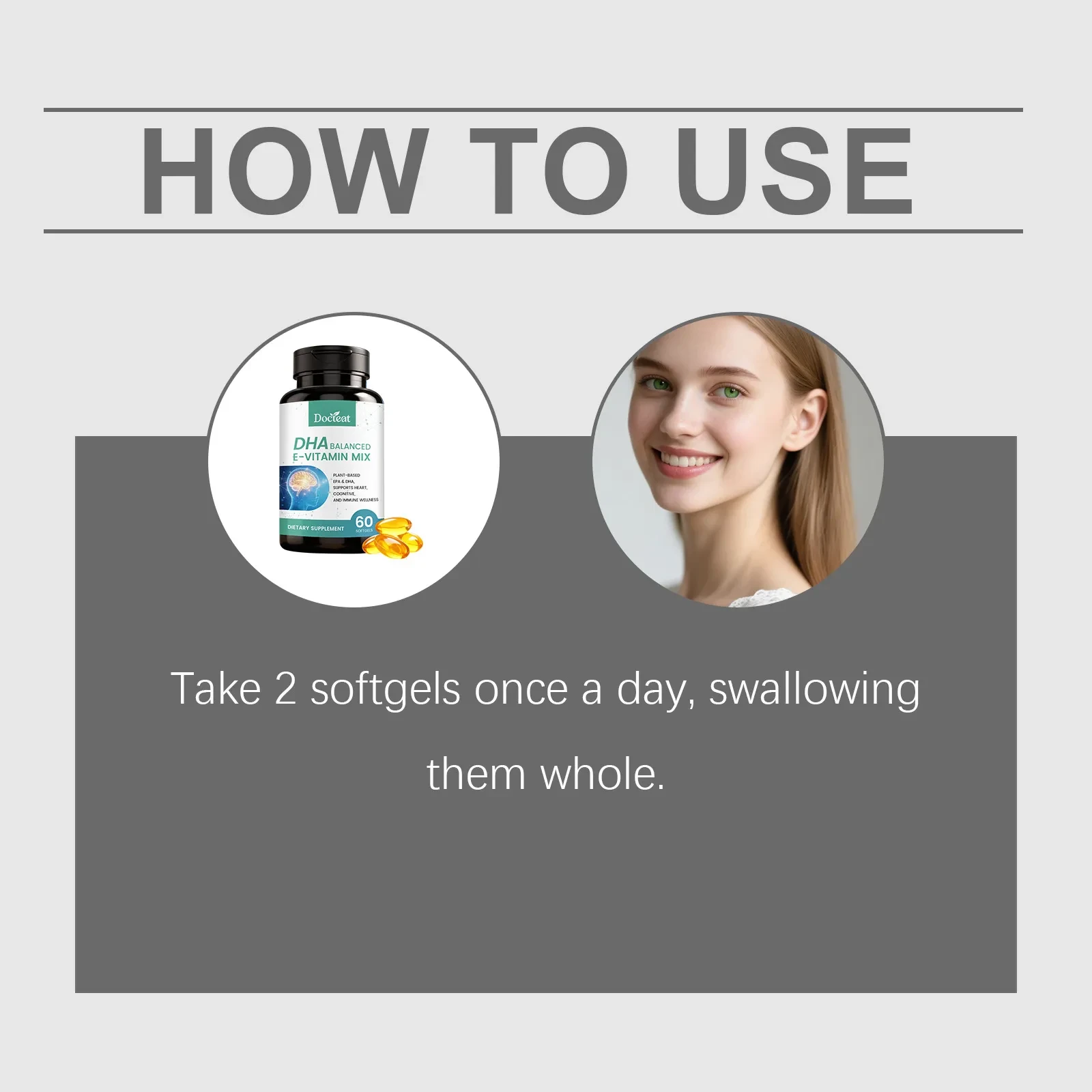 DHA Balanced Vitamin E Mix – Plant-Based EPA & DHA Dietary Supplement (60 Softgels)