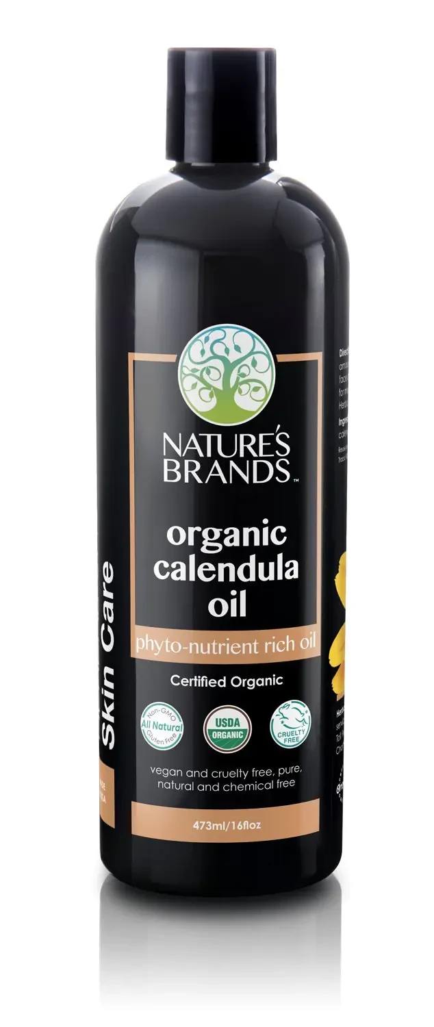 Nature’s Brands Organic Calendula Carrier Oil Organic for Skin (16oz) 100% Natural and Skin Moisturizer USDA Certified Organic