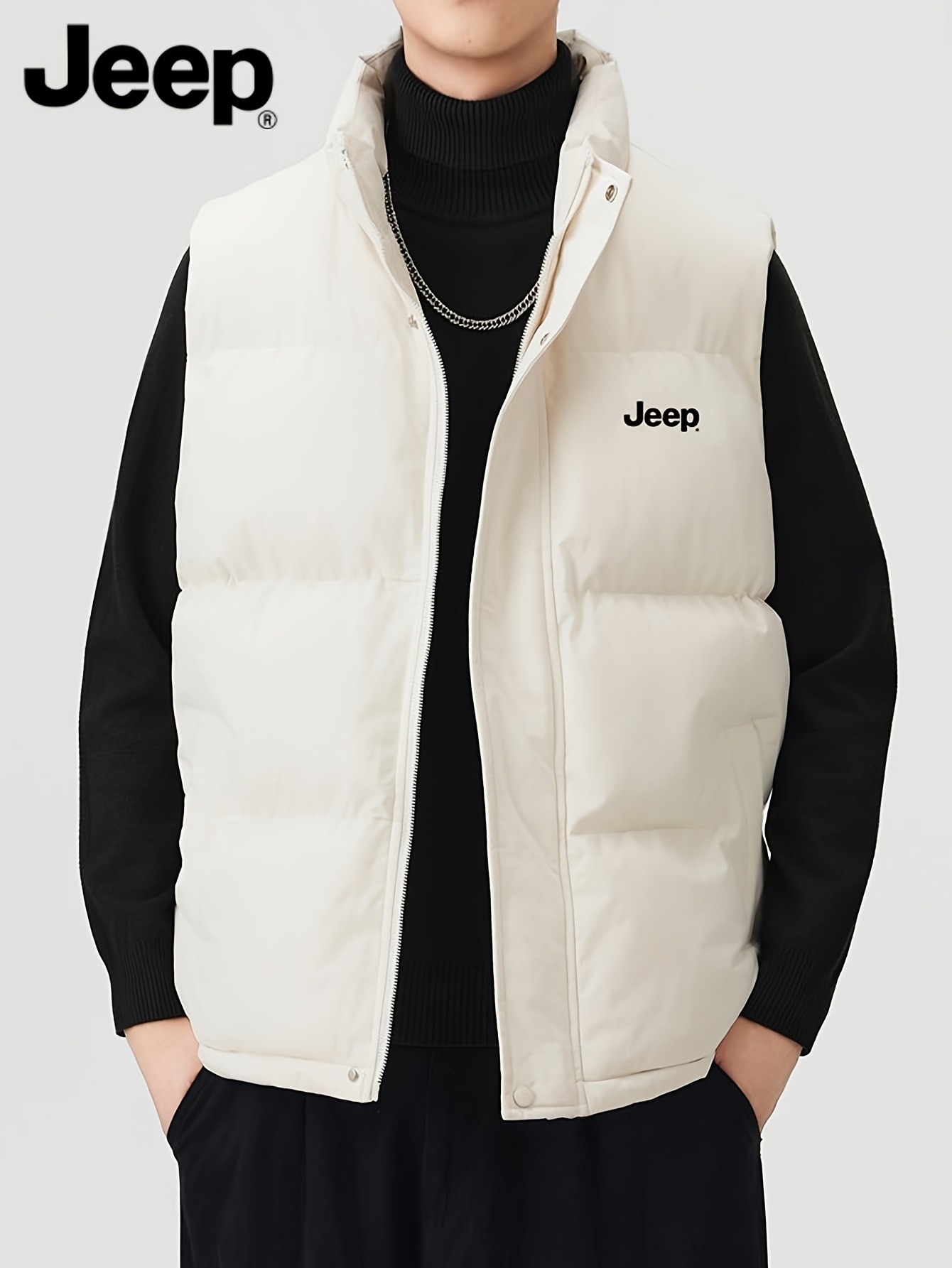 Jeep Men’s Stand Collar Vest – Thick Warm Fleece-Lined Jacket for Fall with Pockets