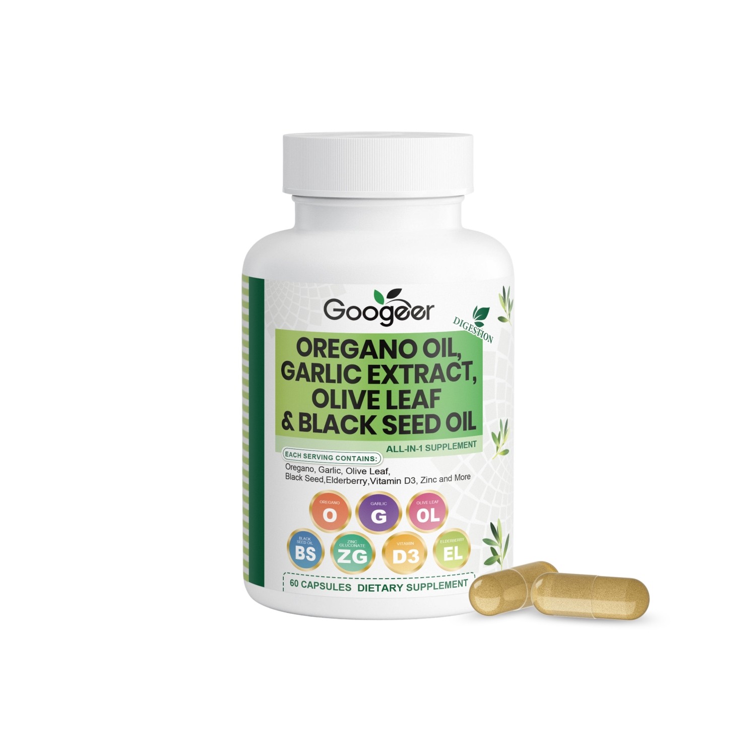 Oregano Oil, Garlic Extract, Olive Leaf & Black Seed Oil Capsules