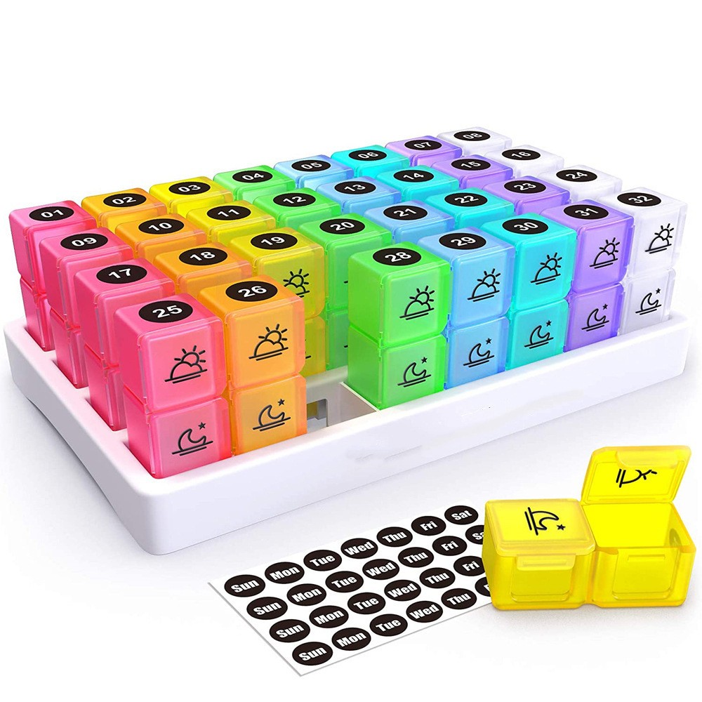 💊 Monthly AM/PM Pill Organizer – Twice-a-Day Medicine & Vitamin Storage with Stickers