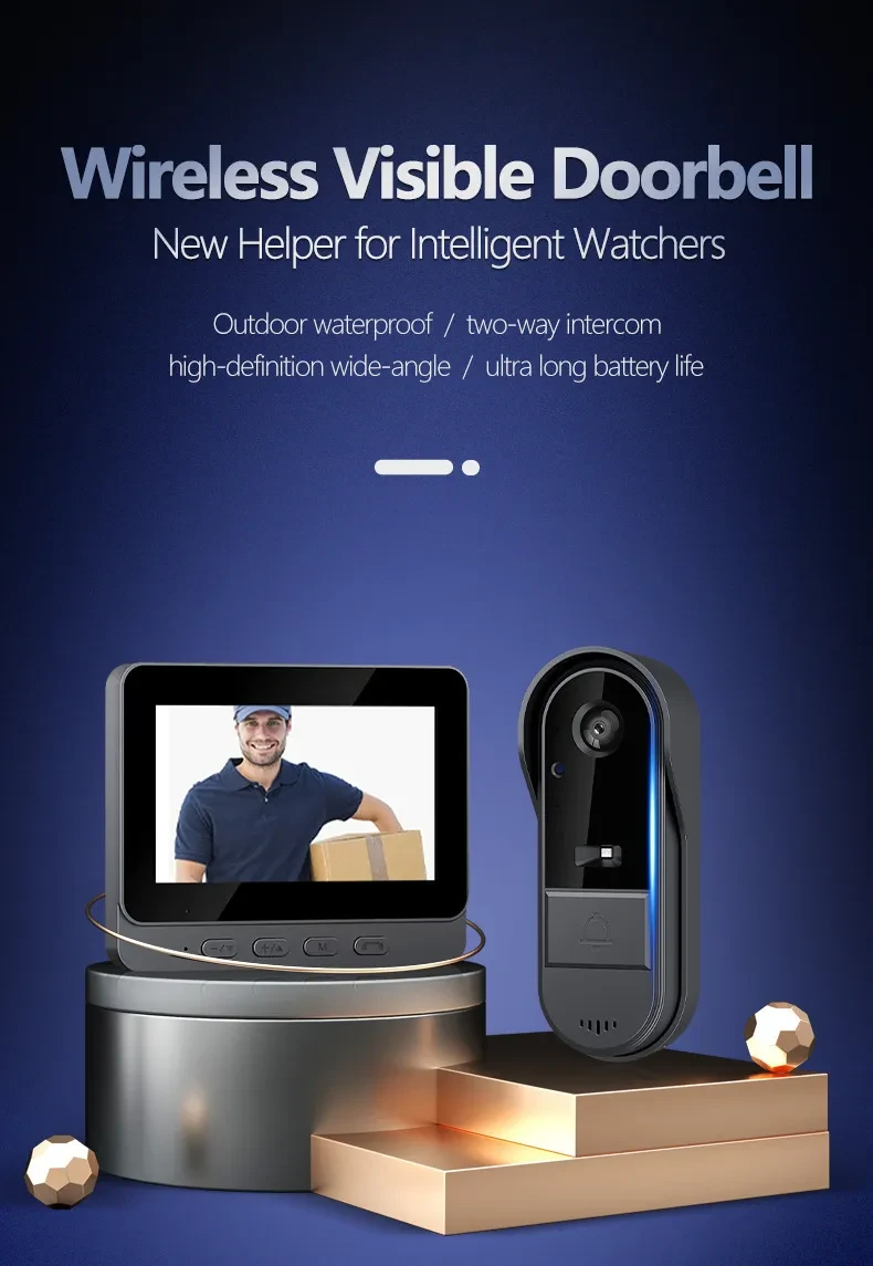 Wireless Doorbell Camera: 1080P, 170° Angle, 4.3-Inch Screen, IPX65 Outdoor Waterproof, Night Vision