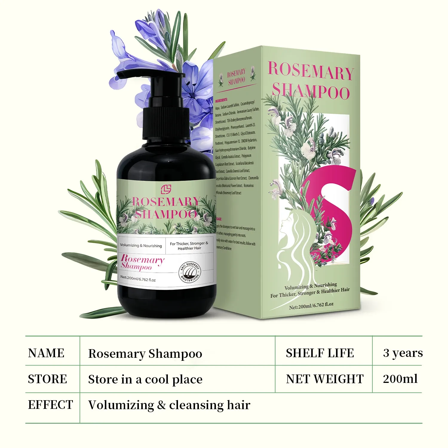 Rosemary Shampoo 200ml Cleansing And Moisturizing