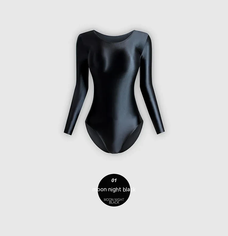 Womens Long Sleeve Shiny Metallic Leotard