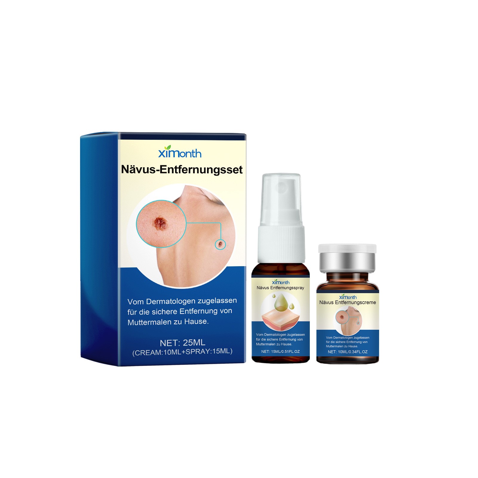 Ximonth - Nävus-Entfernungsset Mole Removal Spray & Cream Kit