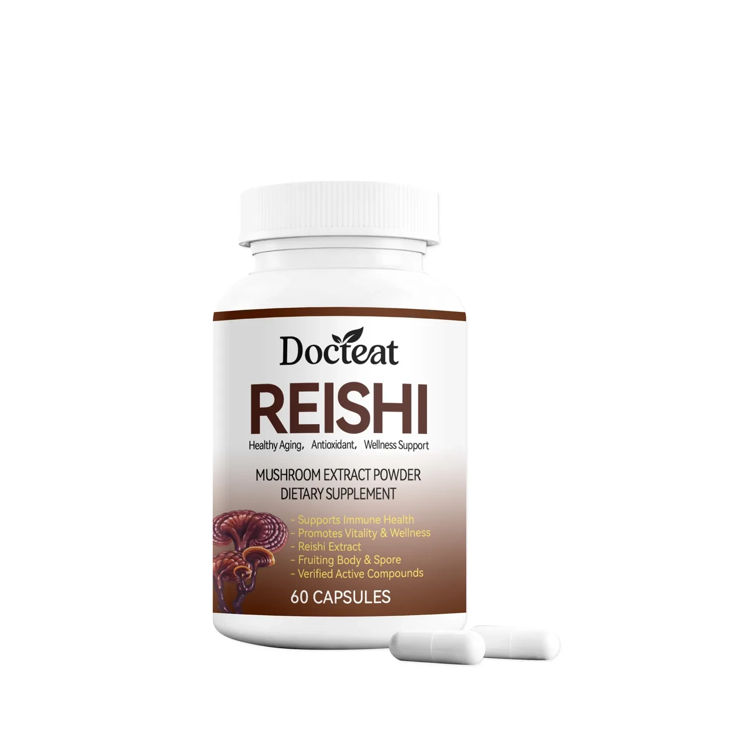 Docteat REISHI Mushroom Extract Powder Dietary Supplement 60 Capsules