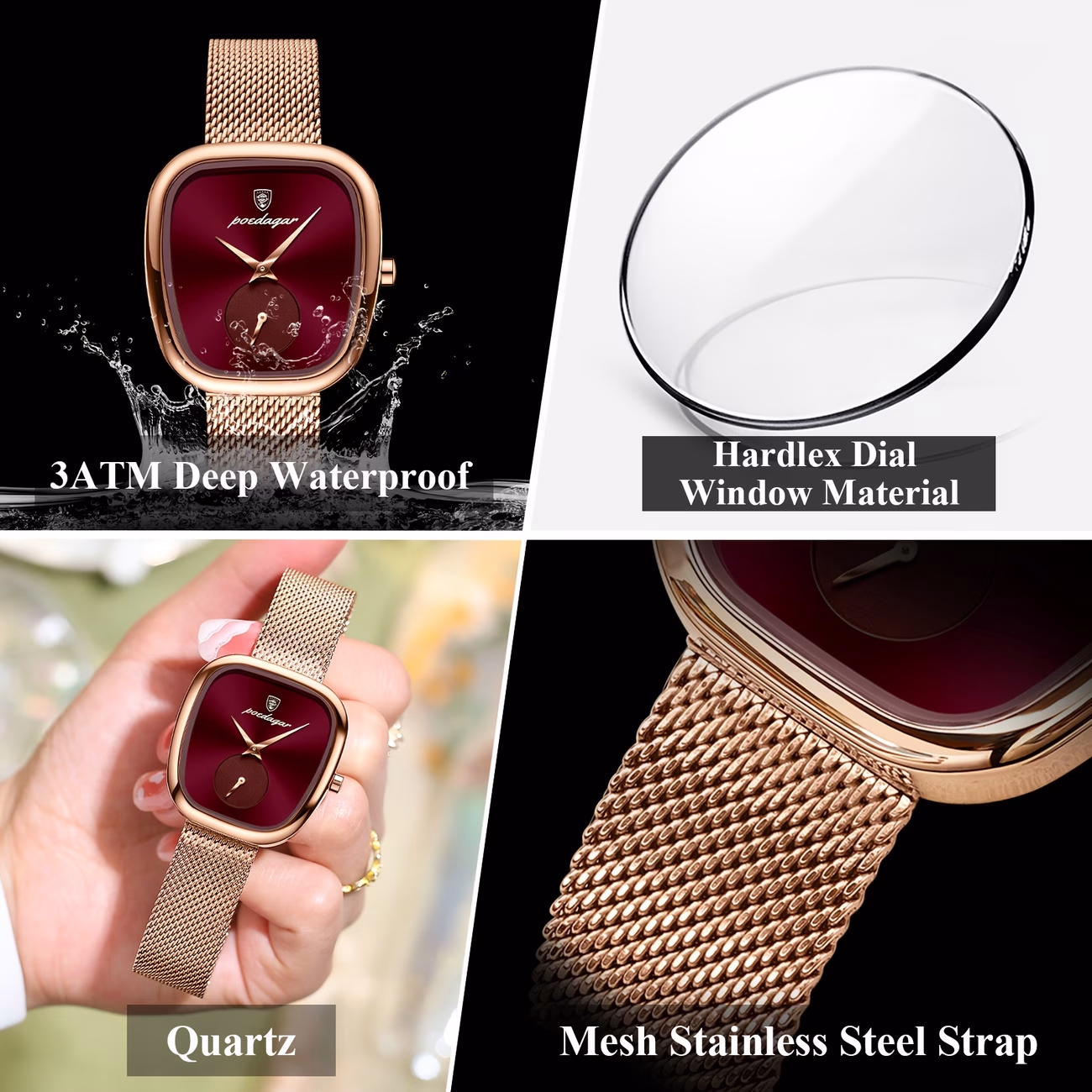 POEDAGAR Ladies Square Watch