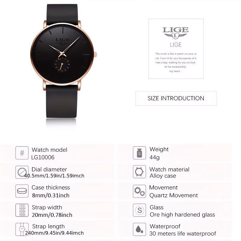 LIGE Black Gold Watch