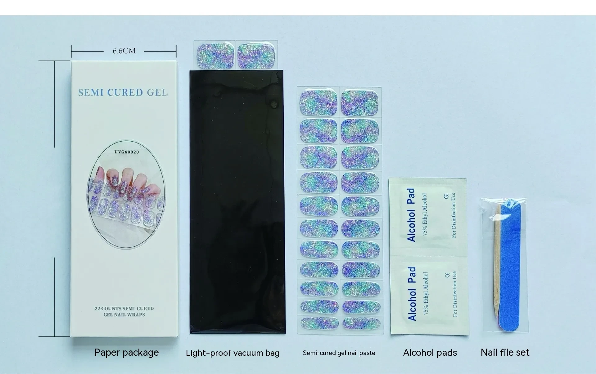 Electric Blue Shine Nails Designs Semi Cured Gel Nail Strips