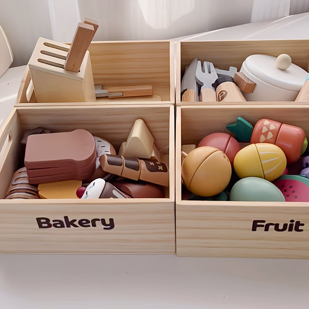 Children's Wooden Fruit and Vegetable Cutting Pretend Play Toy,