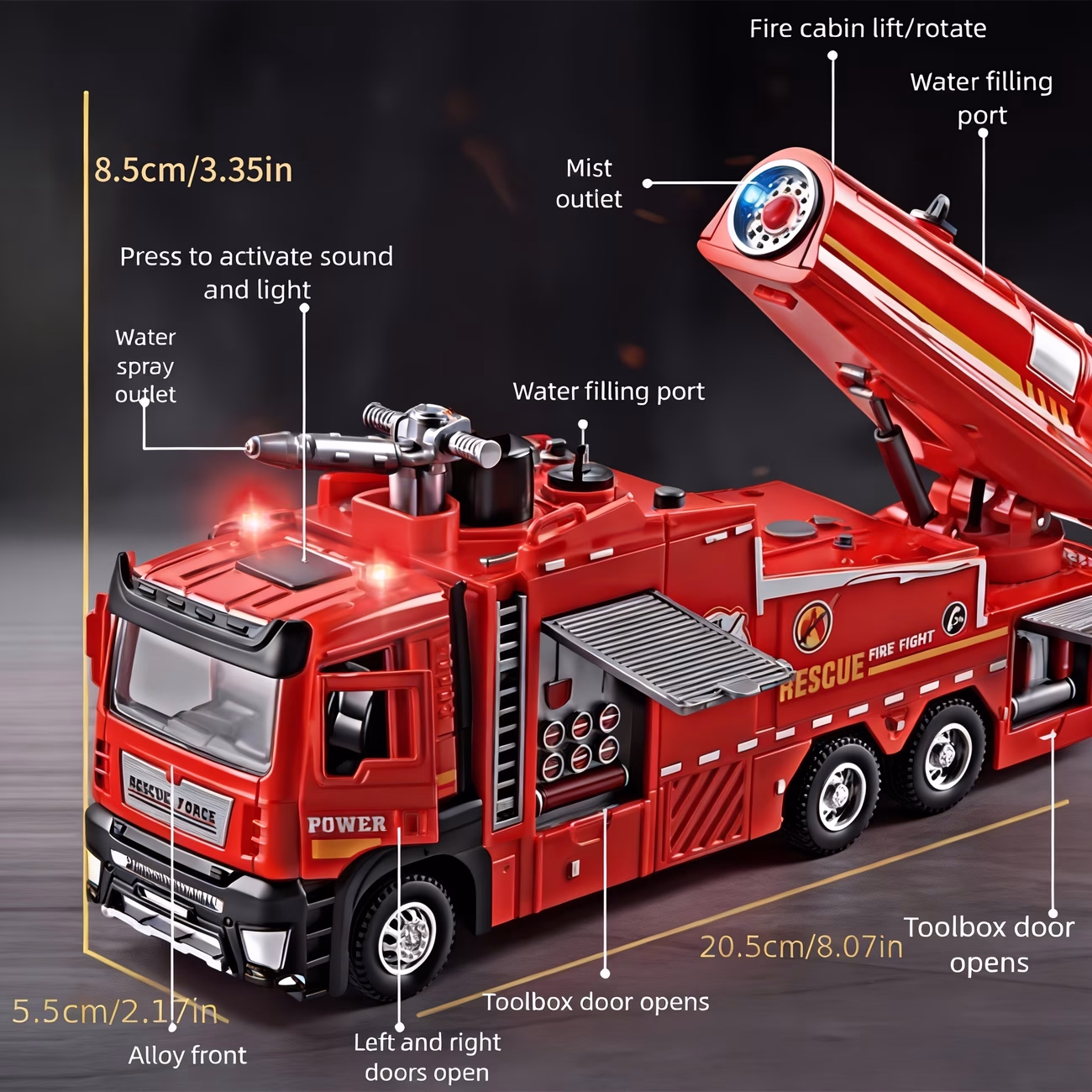 Multifunctional Red Alloy Fire Truck Toy
