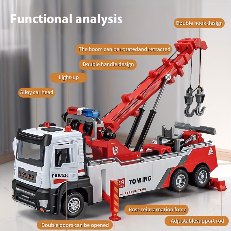 A Multifunctional Double-Hook Tow Truck Model Toy