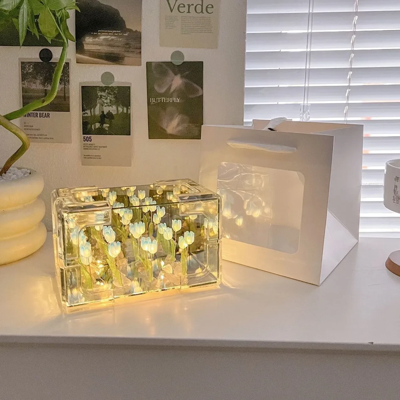 Creative Handmade DIY Octagonal Rose Flower Sea Night Light Romantic Gift