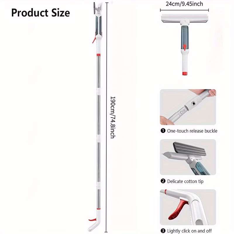 189.99 cm Super Long Rod Dual Control Multi-function Spray Window Cleaning Wiper