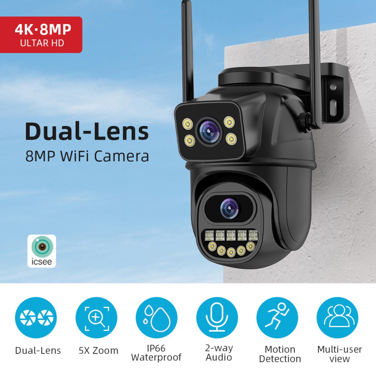 Outdoor Waterproof Wireless WiFi HD Triple Security Camera
